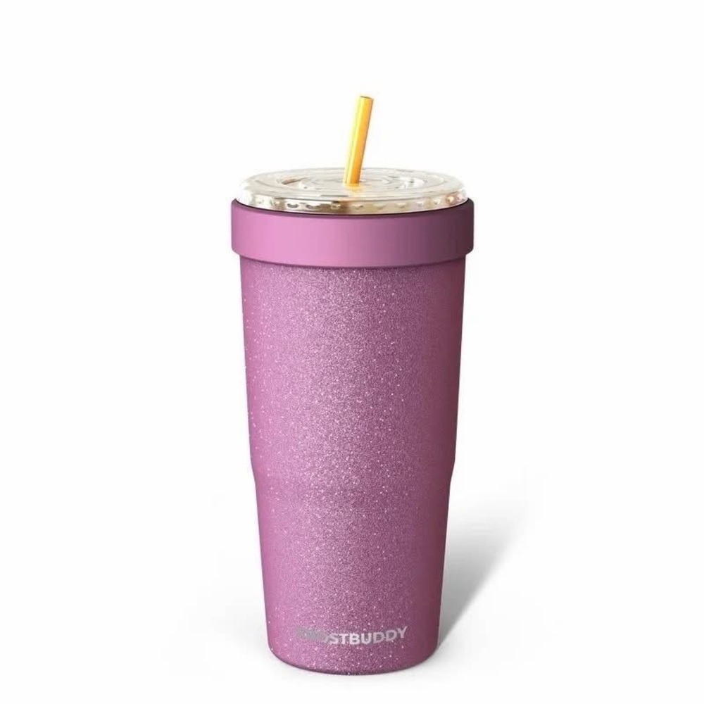 FrostBuddy To Go Aurora Pink Glitter Insulated Tumbler with Lid and Straw